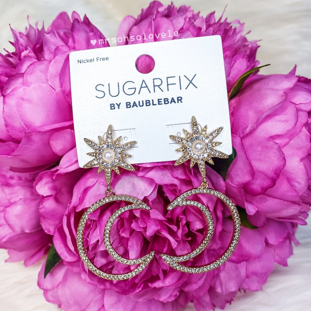 SUGARFIX BY BAUBLEBAR Christmas Gold Moon and Star Pearl Rhinestone Earrings